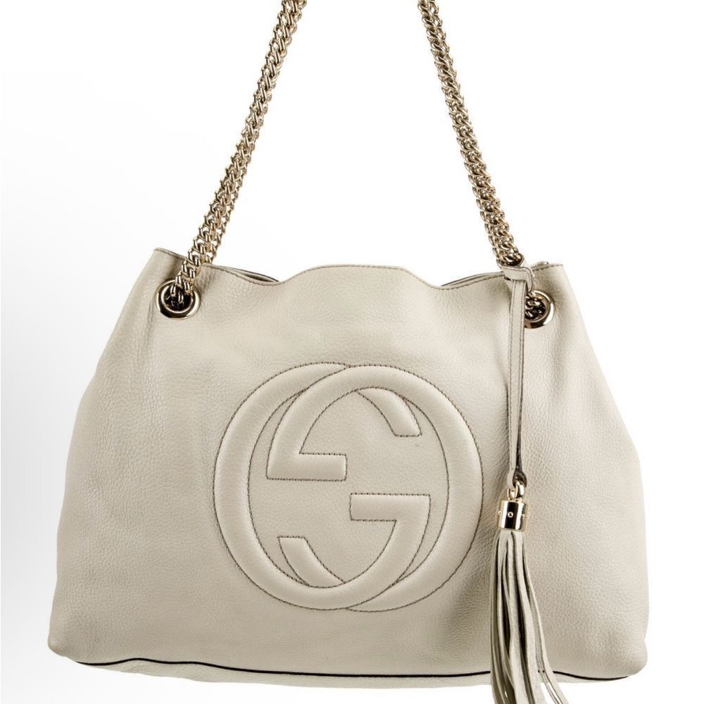 Gucci Soho White Leather Shoulder Bag with Chain Strap and Tassel - Picture 4 of 16